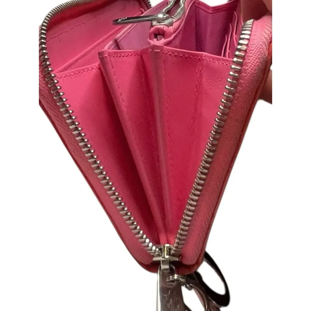 Dior Pink Patent Leather Cannage Quilted Zip Around Wallet 2016